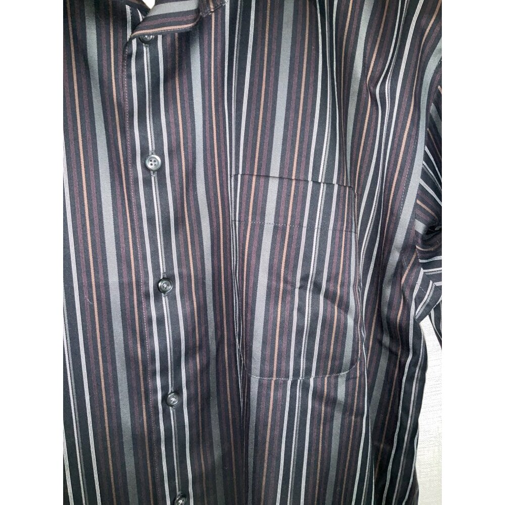 Pronto Uomo Black, Tan White Stripe Dress Shirt Size Large - Picture 4 of 7